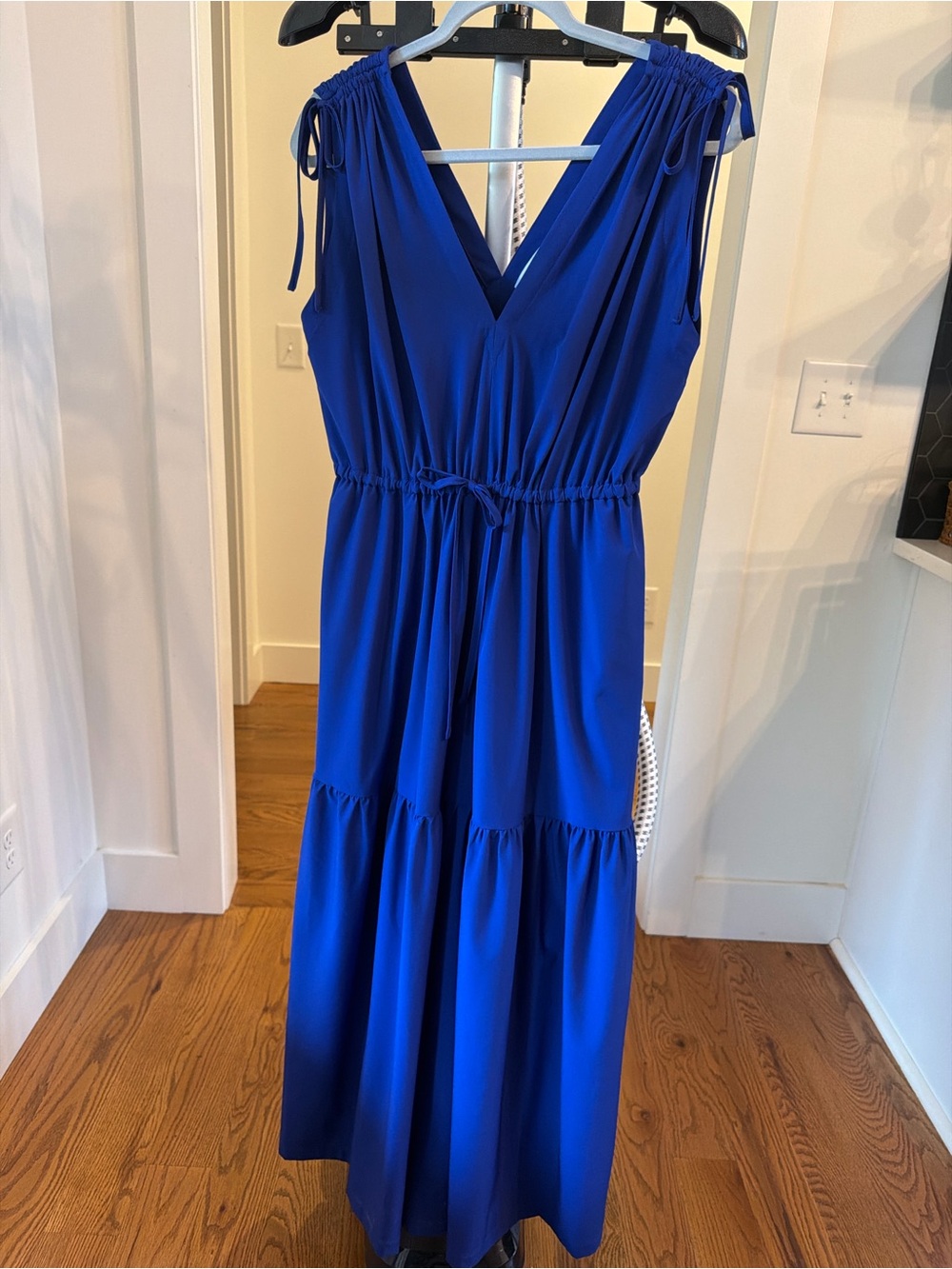 Calvin Klein Cobalt Blue V-Neck Maxi Dress with Shoulder Ties